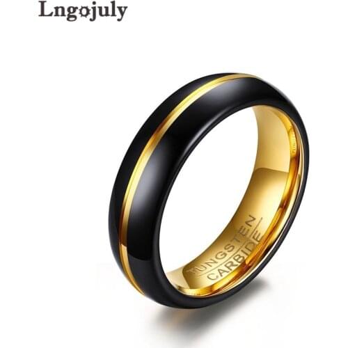 Fashion Man Ring 6MM Black Tungsten Carbide Rings Wedding Bands For Men Boyfriend Gold Plating Wedding Party Jewelry Ring Gifts