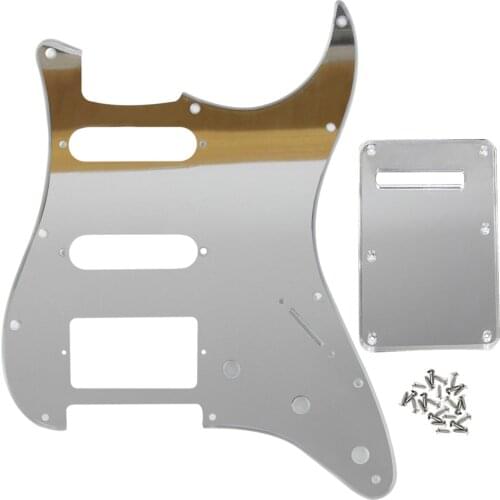 Set of 11 Hole SSH HSS Guitar Pickguard Back Plate Cavity Cover Silver Mirror 1Ply & Screws for ST Guitar Parts