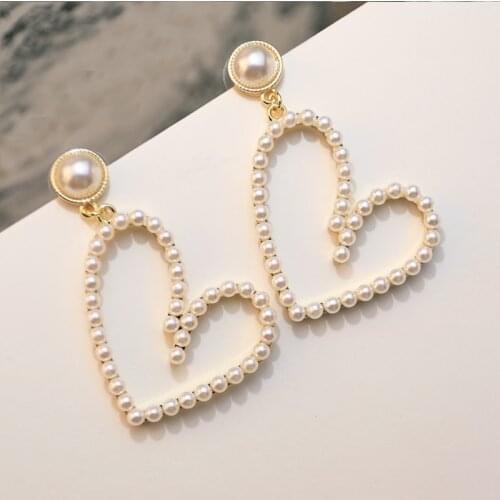 Hot brand gold fashion womens pearl earrings heart shaped parties high quality pearl earrings banquet wedding jewelry, gifts