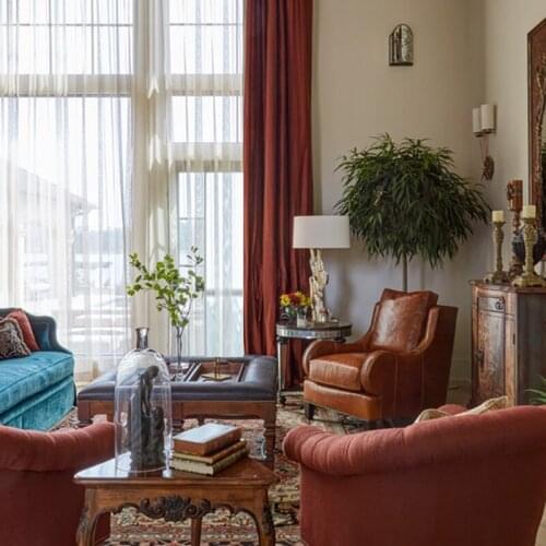 Simple homestay brick red light luxury red velvet cloth blackout curtain rust red custom Nordic style curtains for living room