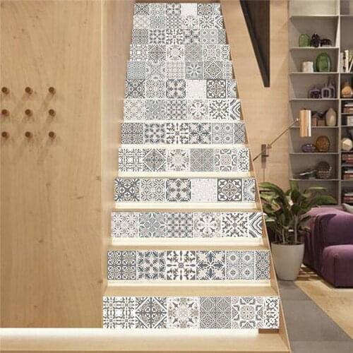 PVC wallpaper classic imitation tiles simple 13 pieces of DIY stair stickers, step stickers wall stickers