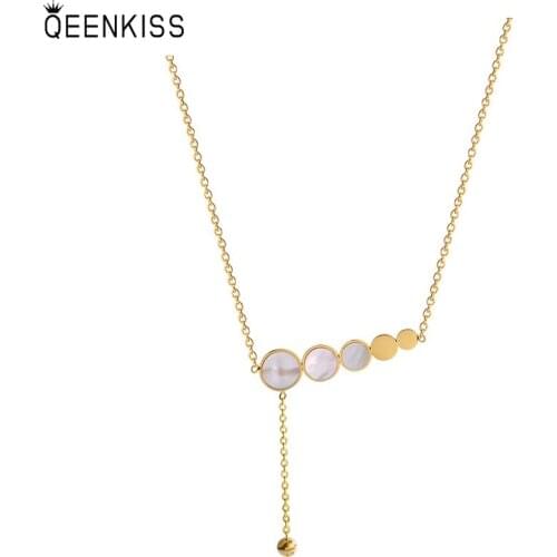 QEENKISS NC713 Fine Jewelry Wholesale Fashion Trendy Woman Girl Birthday Wedding Gift Temperament 18KT Gold Pendant Necklace