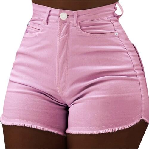 Fashion Denim Shorts Women Solid Color Hot Shorts Slim Pocket Shorts High Waist Stretch Bodycon Jeans Short Джинсовые Шорты