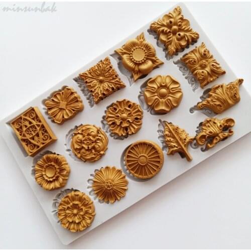 Minsunbak European Retro Embossed Silicone Fondant Mold Jewels Jewelry Chocolate Sugarcraft Mould Cake Decorating Tool