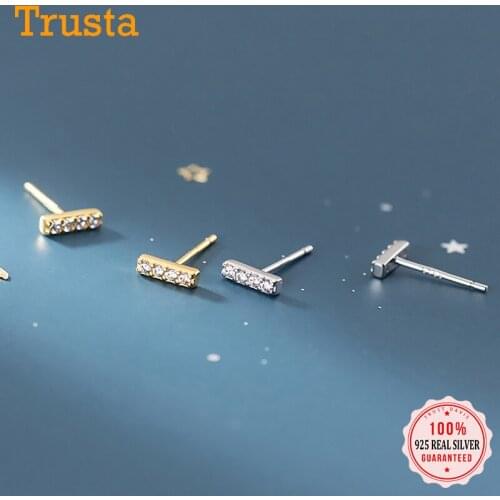 Trustdavis Real 925 Sterling Silver Minimalist Sweet Mini Stick CZ Stud Earrings For Women Wedding Fine S925 Jewelry Gift DS2209