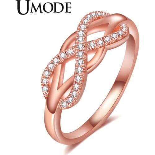 UMODE Rose Gold Womens Wave Initial Letter Rings Fashionable Zircon Infinity Gauntlet Geometric Engagement Jewelry UR0444