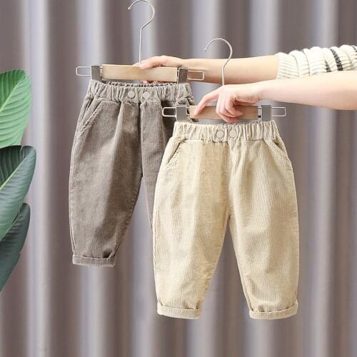2021 New Spring Elastic Waist Corduroy Pants Loose Harem Pants Kids Pants Boys Cargo Pants 4 Colors Solid Pants for 1 2 3 years