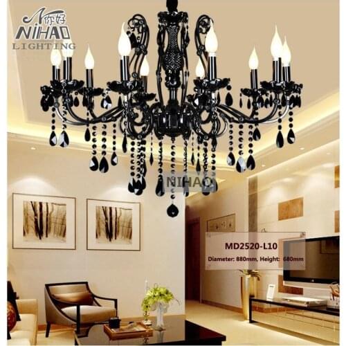 Vintage Black 10 Arms Chandelier Crystal Light Fixture Large American Wrought Iron French Style Chandelier Drop Light MD2520 L10