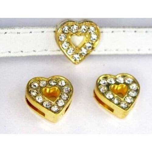 10pcs Internal Dia. 8mm gold heart slide Charms Jewelry Finding fit 8mm wristband petcollar keychain