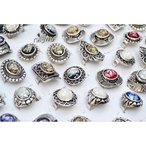 Yingwu New Arrival 10pcs Wholesale Fashion Jewelry Elegant Natural Shell Big Stone Rings For Women/Men Vintage Party Ring