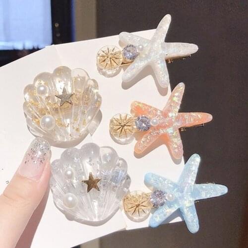 1PC New Women Girls Beach Shell Starfish Acetate Hair Clips Barrettes Imitation Pearl Hairpins Hairgrips Hair Accessories