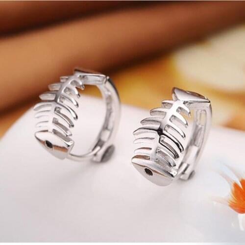 925 Sterling Silver Cute Fish Bone Hoop Earrings for Women Fashion Jewelry Animal Earrings Accessories Dropshipping S-E33