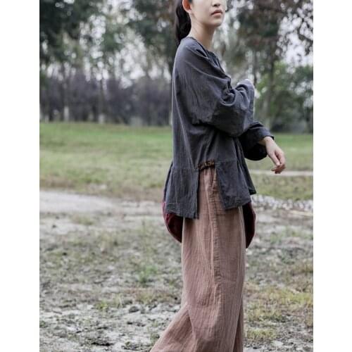 Women Loose Irregular Length Wrinkle Solid Color Cotton Linen Tees Shirt Tops Female T-shirt Ladies Vintage Blouse Spring Summer