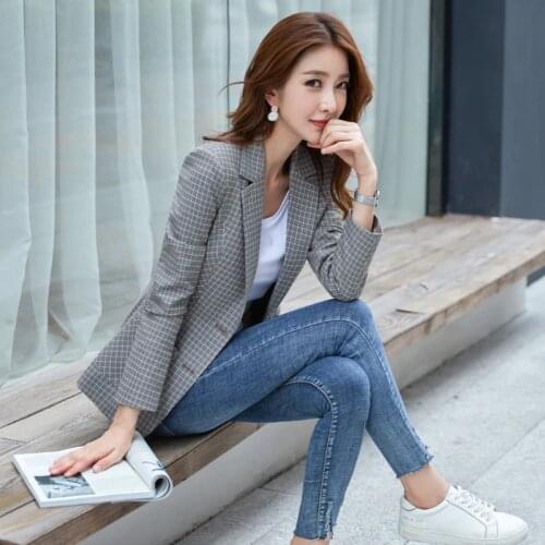 Plus size work uniform suit womens Blazer Suits jacket long sleeve plaid blazer dress women blazers and jackets blazer feminino