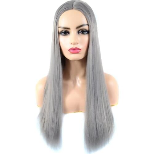 ZM Hair gray wig Long Straight Wigs with gray Synthetic Wigs for Women Beige soft long straight hair wig