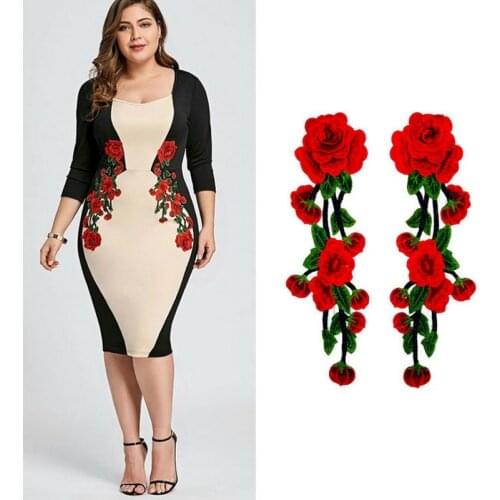 1 pair Beautiful Red Rose Flower Floral Collar Dress Handmade Craft Ornament Fabric Sew Patch Applique Badge Embroidery NL012