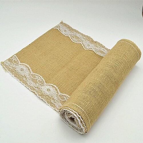 1pcs size 30cm*275cm Burlap Lace linen Table Runner Natural Jute Rustic Wedding Decoration white and black