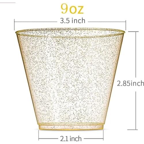 100PCS 9OZ 270MLDisposable Water Cup Gold Powder Wine Cup Silver Powder Whisky Plastic Cup juice dessert mousse cup Tableware