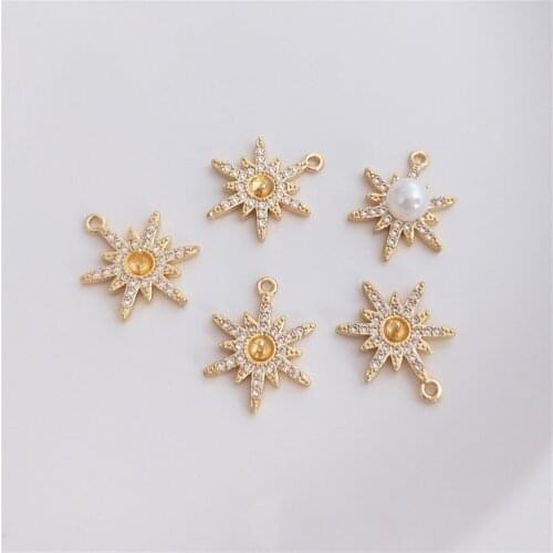 14K Gold Filled Micro-inlaid zircon star snowflake half hole pearl pendant DIY star clavicle necklace pendant