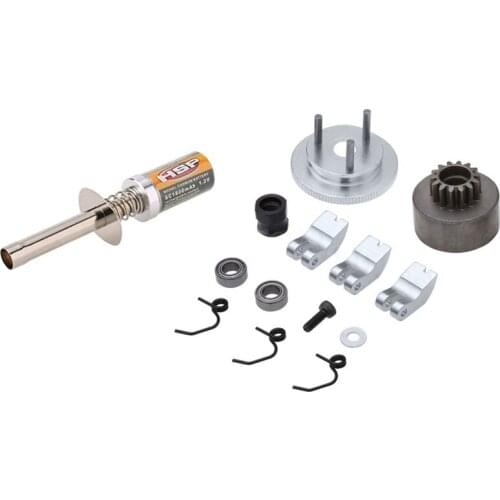 2 Set Accessories: 1Set For HSP 80101 1.2V Glow Plug Igniter & 1Set RC 14T Gear Bearing Clutch Shoes Flywheel Assembly