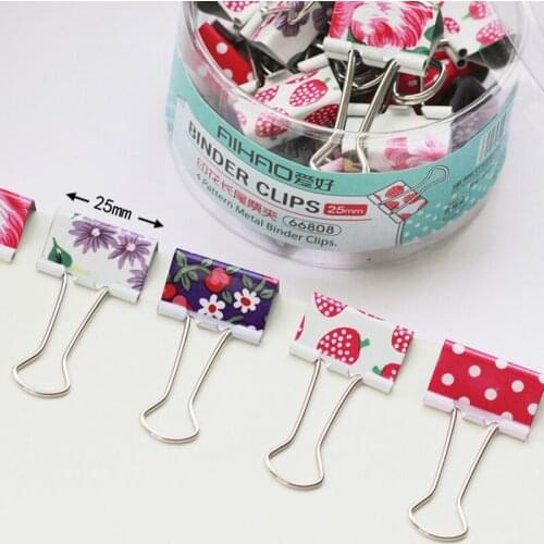 24pcs Flower Pattern Metal Binder Clips Set 19mm 25mm Binding Paper Clips Stationery Office Accessories School Supplies A6970