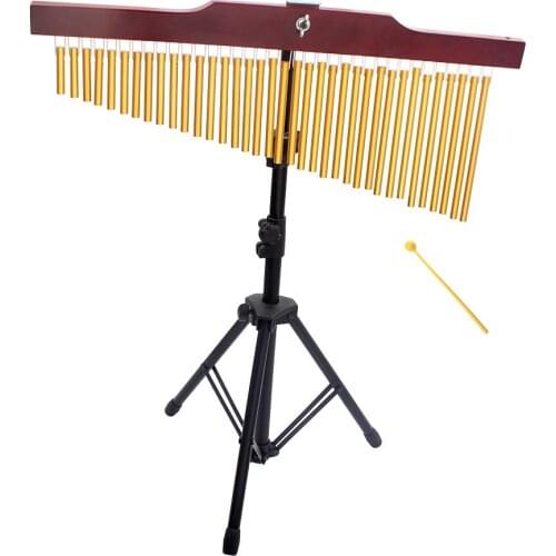 36-Tone Golden Bar Chimes 36 Bars Single-row Wind Chime Musical Percussion Instrument with Tripod Stand and Strike stick