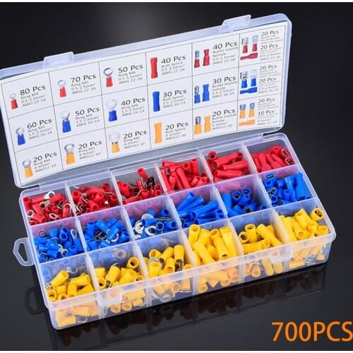 700/300/175Pcs Assorted Spade Terminals Insulated Cable Connector Electrical Wire Crimp Butt Ring Fork Set Ring Lugs Rolled Kit