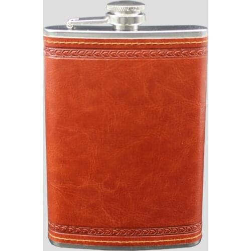 9 OZ Creative Stainless Steel Liquor Flasks Outdoor Whiskey PU Leather Pocket Hip Flask for Men Portable Wine Bottle Gifts