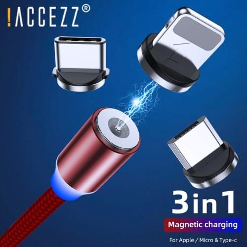 !ACCEZZ LED Magnetic Charge Cable Lighting Phone Cable For iPhone X 7 8 6 6S Plus X 5 5S For iPad 4 5 6 Magnet Fast Charger 1M