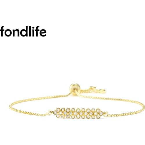 Shiny AAA Cubic Zirconia Crystal Flower Bar Charm Bracelet Women Trendy Gold-plated Copper CZ Chain Adjustable Jewelry Best Gift