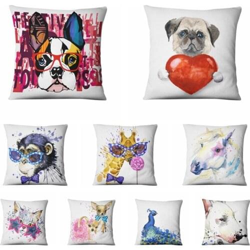 Super Soft Velvet Cushion Decorative Pillows Watercolor Animals Pillowcase Home Decor Sofa Throw Pillow Almofadas Decorativas