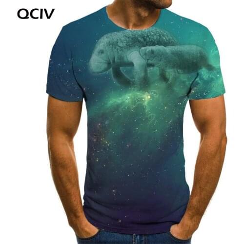 QCIV Galaxy T-shirt Men Animal Funny T shirts Colorful Shirt Print Psychedelic Anime Clothes Short Sleeve summer Cool Slim Tops