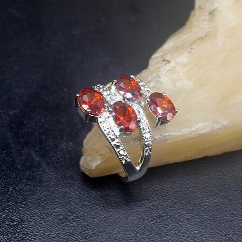 Gemstonefactory Jewelry Big Promotion Single Unique 925 Silver Dazzling Gentle Red Garnet Women Men Gifts Rings 8# 20212683