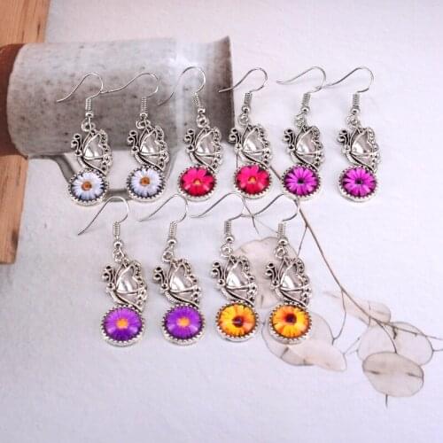Korean Fashion Earrings for Women Flower Glass Cabochons Butterfly Charm Drop Earrings Jewelry Gift Wholesale E10