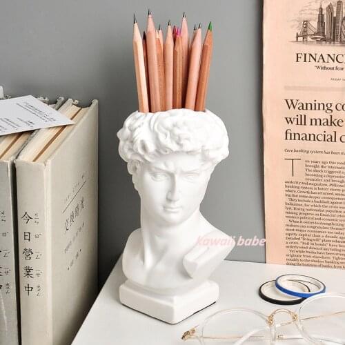 Creative White Sculpture Resin Pen Holder Desk Organizer Makeup Brush Organizer Flower Pot Vase Pen Box Crafts Stationery Gifts