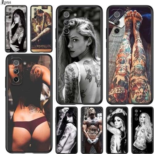 Fashion Tattoo Girl for Samsung Galaxy S21 Ultra Plus Note 20 10 9 8 S10 S9 S8 S7 S6 Edge Plus Black Phone Case