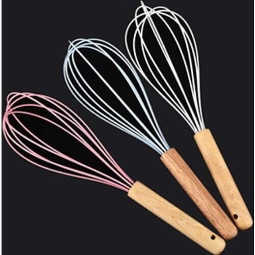 New baking tools wooden handle silicone egg beater creative mixer home manual egg beater