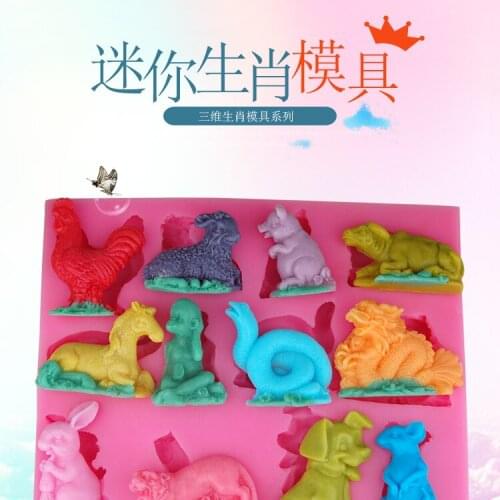 Wholesale,free shipping,12 hole zodiac Silicone Mold ice cube tray Sugar animal mould baking tools