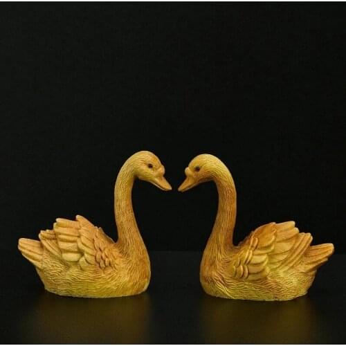 Boxwood 7CM Couple Swan Sculpture Feng Shui Crafts Wood Animal Statue Lucky Fall In Love Swan Home Decor