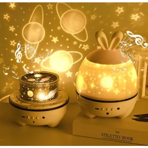 Rechargeable Starry Projection Night Light Rabbit For Kids Dynamic Projector Lamp For Baby Nursery Kid Room Decor Birthday Party