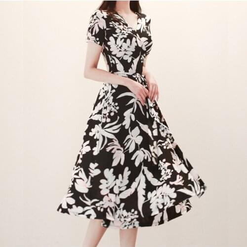Fashion women elegant v-neck fresh comfortable dress new arrival party high quality beach vintage cute long print a-line dress