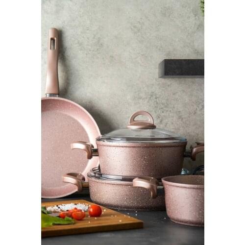 Pink Premium Golden Granite Cookware Set 7 Pieces (according to your country extra payment of customs yapılabilir)