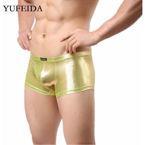 Sexy Mens Underwear Boxers Shining Boxer Shorts Male Homme Panties PU Leather Underpants Penis Pouch Underwear Nightwear Trunks