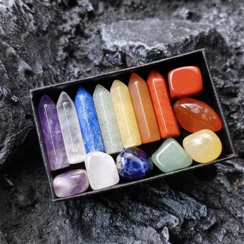 Seven Chakra Hexagonal Column Energy Stone Combination Decoration Crystal For Children Box Ornaments Gifts Natural Gemstone G8D8