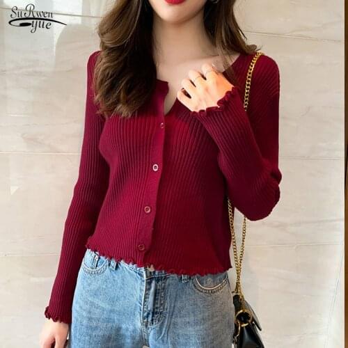 2020 Autumn Long Sleeve Sweater Women Loose Knit Sweater Bottoming Cardigan Short Coat O-neck Casual Winter Clothes Women 10433