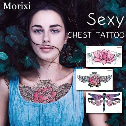 Big size west tattoo sticker necklace Dragonfly butterfly sexy henna water transfer chest temporary tattoo sticker RA051