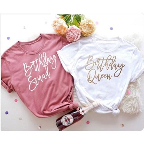 Birthday Squad Queen Party Shirts Women T Shirt Born Fashion Gold Letter Casual Short Sleeve Top Tee O Neck Lady Clothing T4PS