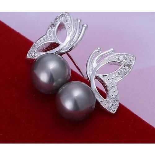 E017-3 Wholesale 925 sterling silver earrings , 925 silver fashion jewelry , Pearl Butterfly Purple Earrings /akmajbta dvvamnca