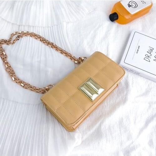 PU Leather Handbags for Women 2021 Luxury Designer Shopper Wallet Fashion New Korean Style Solid Color Plaid Chain Crossbody Bag