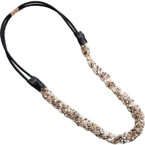 Vintage Bohemian Crystal Beaded Hairband Rhinestone Elastic Headband for Womens Fashion Handmade Shiny Headwear Party Headwear